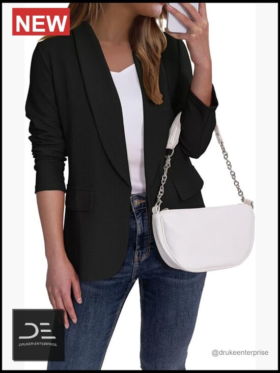 Jackets & Blazers - Women's Blazer Business Casual Lapel Collar Long Sleeve Open Front Work Office